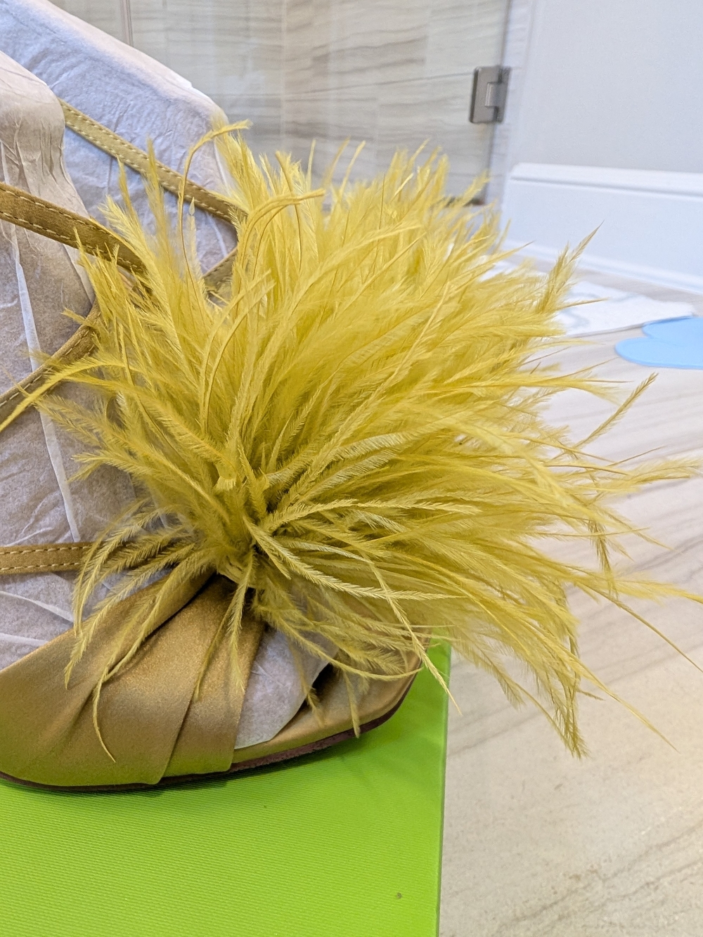 Sam Edelman Layton Pear Satin Feather-Trim Strappy High Heel Sandals. 8.5 NWT - Picture 3 of 6